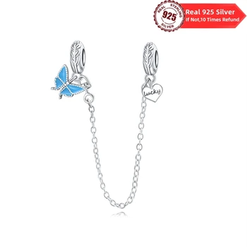 2024 Nové 925 Sterling Silver Blue Buttefly Bezpečnosti Reťazca Perličiek Vhodné Pre Dámy Pôvodné DIY Náramok Darček Šperky Čaro