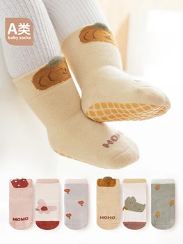 3Pairs Veľa Zimné Detské Ponožky Cartoon Terry Pribrala Novorodenca Ponožky 0-5Y Deti Fleece Bavlna Non-slip Teplé Ponožky