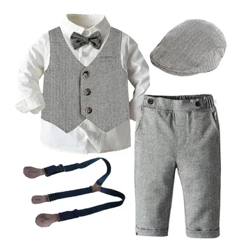 Dieťa Svadobné Chlapci Formálnej Strany Oblečenie Oblečenie Nastaviť Narodeniny Batoľa Pevné Gentleman Deti Elegantný Oblek 1 2 3 4 5 6 Rokov Šaty