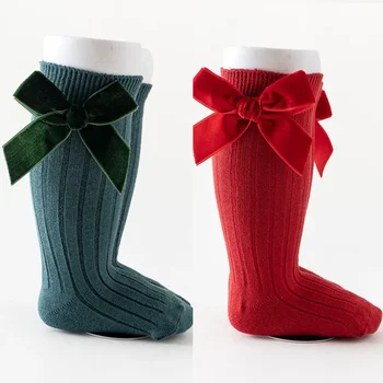 Dieťa Vianočné Ponožky Jeseň Zima Batoľatá Deti Veľký Luk Kolená Vysoké Dlho Dievčatá Ponožky Mäkké Bavlnené Červená Novorodenca Socken Pre 0-5 Rokov