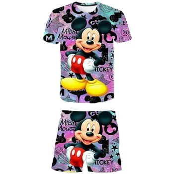 Disney Mickey Mouse Chlapčenské Dievča Oblečenie Stanovuje Nové Letné Deti T-shirts+Krátke Nohavice Obleky Deti Cartoon Oblečenie Oblečenie 1-14Y