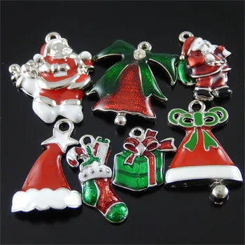 Julie Wang 7PCS Smalt Vianočný Stromček Klobúk Santa Claus Bell Charms Trendy Pozastavenie Náhrdelník Náramok Šperky, Takže Príslušenstvo