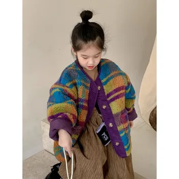 Kórejská Dievča Farba Mao Mao Kabát Detí Kabát Zimný Nové Príležitostné Voľné Vatovaný Kabát vrchné oblečenie detské Oblečenie
