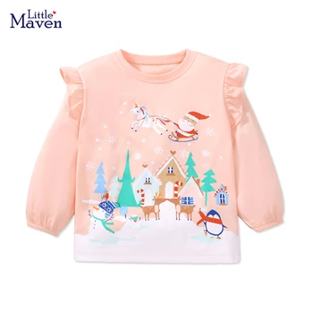 Malý maven Oblečenie pre Dievčatá Módne Topy Cartoon Vianoce, Santa Claus Snow Man T-shirt Bavlny pre Deti, Dievčatá, 2-7 rok