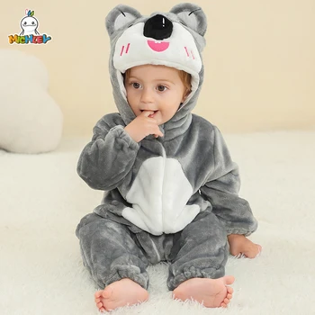 MICHLEY Zvierat Cartoon koala Pyžamo Dieťa Novorodenec Halloween Baby Chlapci Oblečenie Zimné Babi Remienky s Kapucňou Kombinézach Trakmi