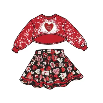 Valentína Nový štýl detské oblečenie Lásku tlač Dlhý rukáv sukne vyhovovali deti oblečenie dievča batoľa dievča oblečenie