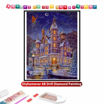 Zimné Magic Elf Hrad 5D DIY AB Diamond Maľovanie Výšivky Randal Spangler Cross Stitch Mozaikový Obraz Remeselné Domova