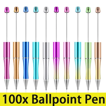 100ks Beadable Pero Perličiek Guľôčkové Pero, Plastové UV Pokovovanie guličkové Pero, 10 farieb