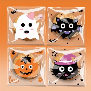 100ks Halloween Candy Bag Darček Cookie Sušienky Snack Plastové Samolepiace Zábal Tašky Halloween Party Dekor Dodávky Deti Darčeky