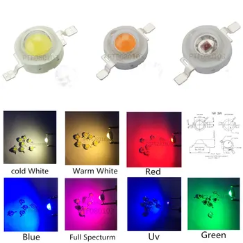 10pcs LED Diód Svetlo Čip 1W / 3W Neutrálne Pohode Teplá Biela Červená 660nm 445nm Modrá Zelená Žltá IR, UV celé Spektrum Rásť Svetlo
