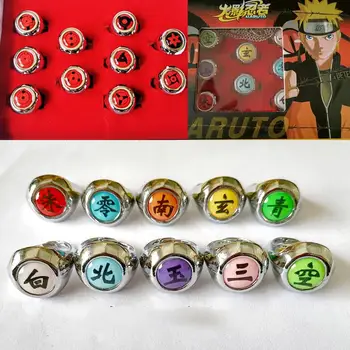 10PCS Naruto Akatsuki Sharingan Krúžky Nastaviť Anime Itachi Akcie Obrázok Cosplay Kovové Jewerly Príslušenstvo Deti detský Veci Dary