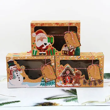 12/24 KS Vianočné Cookie Box Kraft Papier Darčeka Pečenie Cukroví Pečenie Darčekové Balenie Box Vianočné Dekorácie, Party Dodávky