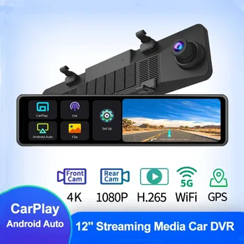 12 Palcový 4K Auta Dvr Carplay & Android Auto Duálny Objektív 3840*2160P Spätné Zrkadlo Dash Cam 5G WiFi, GPS, FM 1080P Fotoaparát Záznamník