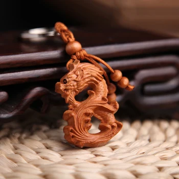 1PC 2024 Čínsky Štýl Keychain Broskyňa Dreva Zverokruhu Dragon Šťastie, Amulet Keychain drevorezbárstvo Prívesok Domáce Dekorácie Prívesok