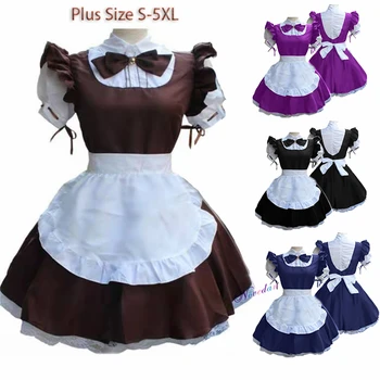 2021 Roztomilý Slúžka Cosplay Kostým Lolita Šaty Lístkového Rukáv Retro Servírka Pinafore Oblečenie Halloween Kostým Pre Ženy, Plus Veľkosť 5XL