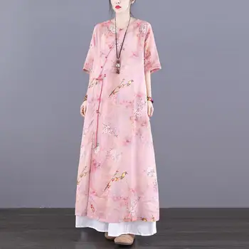 2023 jar leto nové bavlnené a ľanové qipao šaty čínsky štýl kvetina tlače voľné šaty vintage vestido cheongsam šaty