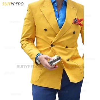 2023 Najnovšie Žltá Mužov Bunda Každodenných Činností Módne Sako Večere Muž Elegantné Kostýmy Klasické Vrchol Klope Kabáta