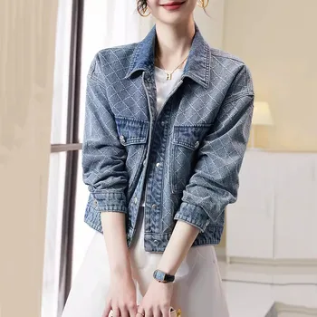 2023 Nový Módny, Elegantný Krátky Slim Denim Jacket Trend Topy Vrchné Oblečenie Ulice Ženy Vyhovovali Golier Vintage Jean Coats Pre Ženy Jeseň