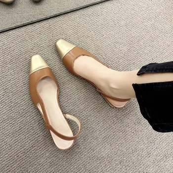 2023 Nízkom Podpätku Slingbacks Topánky Ženy Štvorcové Prst Čerpadlá Silné Päty Topánky Dizajn Lady Obuv Farby Zodpovedajúce Pohodlné Sandále