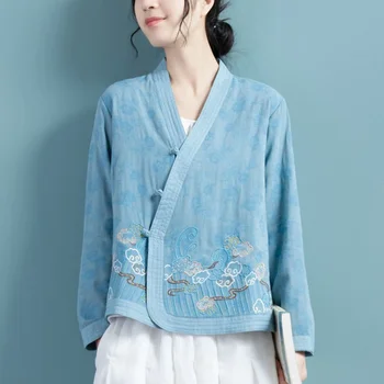 2023 tradičnej čínskej vintage kabát národnej kvetinové výšivky cardigan orientálna tang vyhovovali etnických bavlnená posteľná bielizeň hanfu bunda