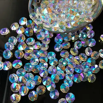 20PC Leštené AB Farba Osemhranné Korálkové Šperky Crystal Príslušenstvo Prism Luster Komponent Rainbow Slnko Chytá Svadobná Výzdoba
