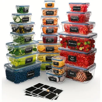 24 sady Transparentné Chladnička Skladovacie Krabice s Vekom - Mať Ovocie a Zelenina, Čerstvé a Organizovanej - Ideálny pre Knedľa