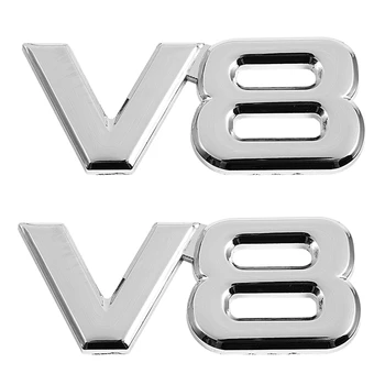 2X 3D Silver Auto Motor V8 Auto Zadné Znak Odtlačkový Odznak Nálepku 7.5X3.5Cm