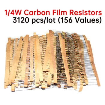 3120 ks/veľa 156 Hodnoty 1 -10 Ohm 1/4W 5% Uhlíka Film Odpory Odpor Sortiment Auta HANAXTSAI Elektronických Komponentov