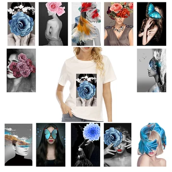 3D Ruže Kvet Dievča Umenie, Fotografiu, Film Žehlička Na dámske tričko, Sveter Dekorácie Krásny Motýľ Krásy Plagát Patch