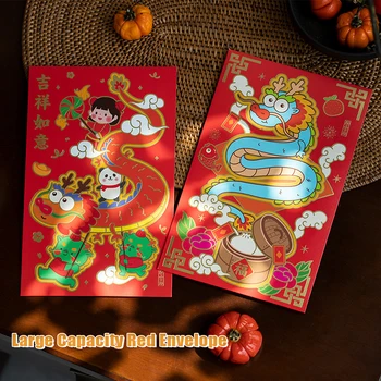 3ks Roztomilý Dragon Hongbao Červené Obálky Pre 2024 Nový Rok Jarný Festival Červený Vrecká Šťastie, Peniaze Pakety Cartoon Darčeková Taška