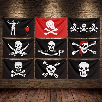 3X5Ft Blackbeard Pirát Edward Teach Vlajka Polyester Digitálna Tlač Banner Pre Decor
