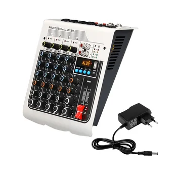 4-Kanálové Audio Mixer Zvuk USB Mixing Console Bluetooth DJ Konzoly 48V Phantom Power pre Live Podcasting-EU Plug