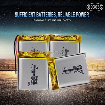 4pc 900mah 3,7 V 803035 Polymer Lithium Nabíjateľná batéria pre GPS, mp3 mp4 mp5 power bank Bluetooth reproduktorov