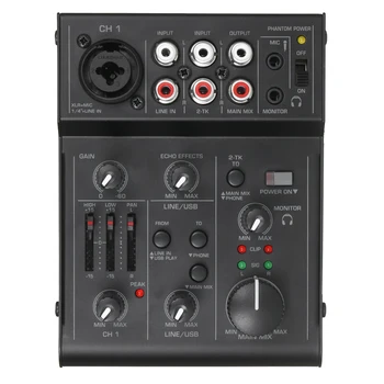5-Kanálový Kompaktný Audio Mixer Zvuk Miešanie Konzoly, USB Audio Rozhranie, 2-pásmový EQ Postavený-v Súlade Efekt pre DJ Live Vysielanie
