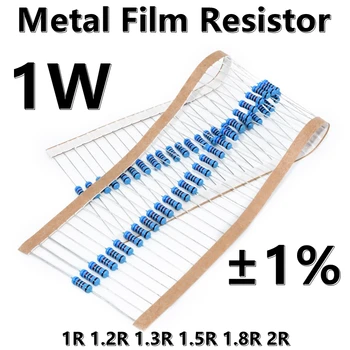 (50pcs) 1W Kovové Film Rezistor 1% päť farebných krúžok presnosť odpor 1R 1.2 R 1.3 R 1.5 R 1.8 R 2R