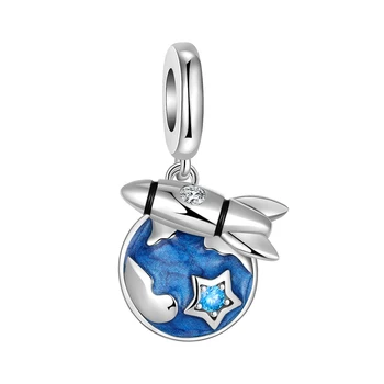 925 sterling silver blue earth rocket prívesok charm fit pandora originálny náramok kúzlo korálky náhrdelník Diy ženské šperky