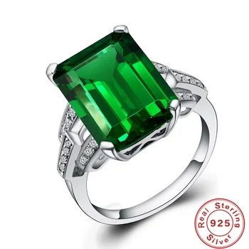 925 Sterling Silver Ring Štvorcový Zirkón Smaragd Prsteň Pre Ženu Zapojenie Svadobné Kúzlo Šperky Darček