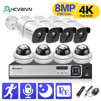 AHCVBIVN 8Channel H. 265+ 8MP POE kamerového Systému, 8CH NVR Vonkajšie IP Kamery, Audio nahrávka Home Security Protection Cam Auta 4Channel