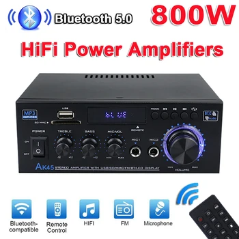 AK45 800W Domov Digitálne Zosilňovače, Audio Bass Audio Výkon Bluetooth, Hifi Zosilňovač FM Hudby Subwoofer Reproduktory, USB, SD Vstup na Mikrofón
