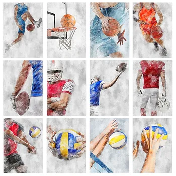 Akvarel Loptu Športové Plagáty,Abstraktné,Basketbal,Futbal,Volejbal,vytlačí Plátno na Maľovanie na Stenu Umenie Obrázky Miestnosti Domova