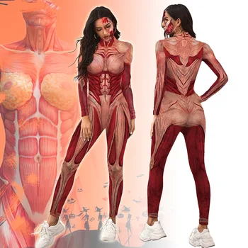 Anime Cosplay Útok na Titan Oblečenie Halloween Kostýmy Pre Ženy Štátu Dlhé Rukávy Vytlačené Jumpsuit Výkon Svalov Oblek
