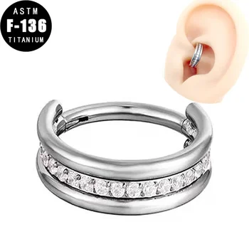 ASTM F136 Titán Nose Krúžok Ear Piercing Chrupavky Náušnice pre Ženy Trojlôžkových Skladaný Centrum Zirkón Závesné Segment Šperky