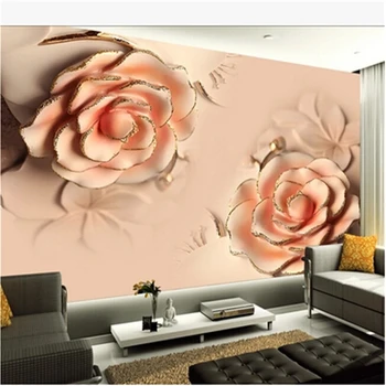 beibehang 3d foto tapety 3D stereoskopické Romantické Ružové Ruže Kvet manželstva izba TV pozadie moderná obývacia izba 3d tapety