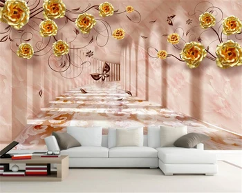 Beibehang 3d Tapeta Stereo Space Golden Rose Romantický Gauč TV Pozadí Stene Obývacej Izby, Spálne, tapety abstraktných de parede