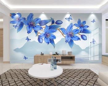 beibehang abstraktných de parede Prispôsobené modernej osobnosti nová Čínska modrý atrament line kreslenie kvet, vták krajiny nástenná maľba tapety