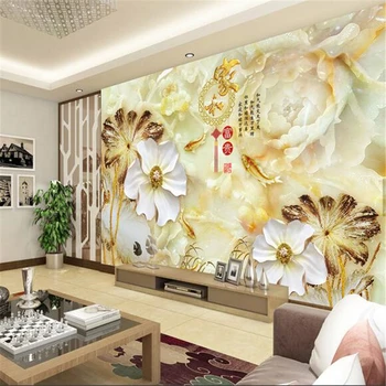 Beibehang papier peint Vlastnú tapetu jade sochu TV kulisu, deväť ryby bohaté na mapu abstraktných de parede para sala atacado tapety