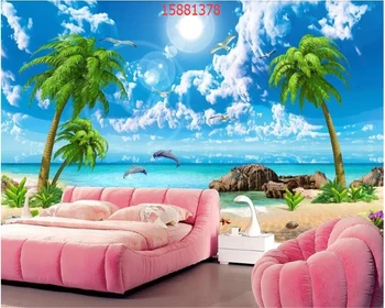 beibehang Vlastná veľkosť HD krásne snový obraz seascape coconut tree beach krajiny, TV joj, steny, tapety behang