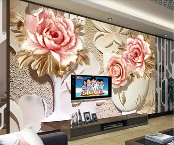 beibehang Vlastné 3D stereo vyrezávané kvety stojan Lotérie nástenné maľby TV pozadie dekoratívne maľby obývacia izba, spálňa tapety
