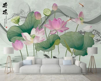 beibehang Vlastné moderné 3d tapeta nový čínsky štýl, ručne maľované lotus vták ilustrácia gauč, tv joj, steny papier