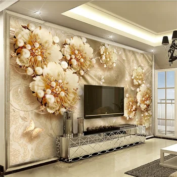 beibehang Vlastnú tapetu 3d nástenná maľba pearl flower troch-dimenzionální šperky pozadí steny obývacia izba ozdobné maľovanie nástenná maľba